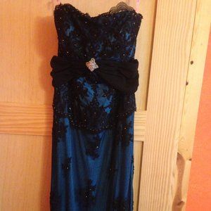 Prom Dress Blue dress with sheer black lace